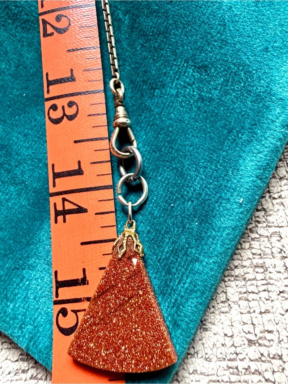Vintage Signed Hadley Art Deco Pocket Watch Chain Necklace Goldstone Fob